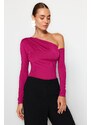 Trendyol Fuchsia Asymmetrical Collar Long Sleeved Flexible Knitted Bodysuit