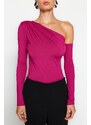 Trendyol Fuchsia Asymmetrical Collar Long Sleeved Flexible Knitted Bodysuit