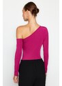 Trendyol Fuchsia Asymmetrical Collar Long Sleeved Flexible Knitted Bodysuit