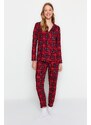 Trendyol Red Soft Feel Premium Plaid Sleep Band Knitted Pajamas Set