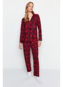 Trendyol Red Soft Feel Premium Plaid Sleep Band Knitted Pajamas Set