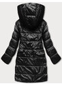 S'WEST Černo-béžová přeložená obálková dámská bunda s kapucí (R8040)