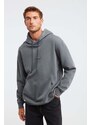 GRIMELANGE Epic Men's Soft Fabric Hooded Drawstring Regular Fit Embroidered Light Gray Sweatshirt