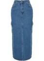 Trendyol Blue Maxi Denim Skirt with Cargo Pocket