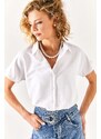 Olalook Women's White Bat Oversize Linen Shirt