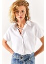 Olalook Women's White Bat Oversize Linen Shirt