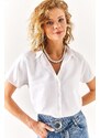 Olalook Women's White Bat Oversize Linen Shirt