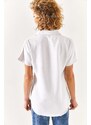 Olalook Women's White Bat Oversize Linen Shirt