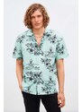 GRIMELANGE Almeira Men's 100% Cotton Poplin Fabric Patterned Summer Mint Green Shirt