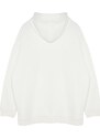 Trendyol Ecru Plus Size Basic Comfortable Hooded Labeled Fleece Cotton Sweatshirt