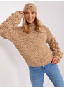 Fashionhunters Béžový oversize svetr s kulatým výstřihem