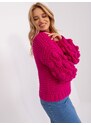 Fashionhunters Fuchsiový oversize svetr s nabíranými rukávy