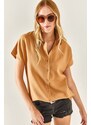 Olalook Women's Camel Bat Oversized Linen Shirt