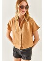 Olalook Women's Camel Bat Oversized Linen Shirt