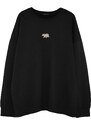 Trendyol černá pánská nadměrná velikost oversize / wide-fit pohodlná zvířecí výšivka vnitřní fleecová bavlněná mikina