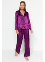 Trendyol Purple Satin Shirt-Pants Woven Pajamas Set