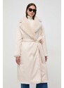 Oboustranný kabát Elisabetta Franchi dámský, béžová barva, přechodný, bez zapínání