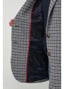 Vlněná bunda Tommy Hilfiger šedá barva, jednořadá, vzorovaná