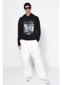 Trendyol Black Men's Oversize/Wide Cut Rap Music Printed Cotton Sweatshirt with Fleece Inside