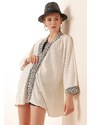 Bigdart 5866 Knitted Embroidered Kimono - White