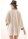 Bigdart 5866 Knitted Embroidered Kimono - White