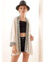 Bigdart 5866 Knitted Embroidered Kimono - White