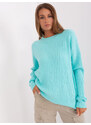 Fashionhunters Klasický mátový svetr s kulatým výstřihem