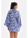 Dagi Blue White Linen Short Kimono