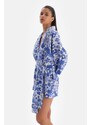 Dagi Blue White Linen Short Kimono