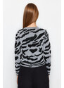 Trendyol šedý pletený svetr se zvířecím vzorem