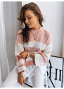 AMELIA dámský svetr s růžovými a bílými pruhy Dstreet z