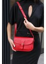 Madamra Red Women's Crossbody Bag with Buckle Flap