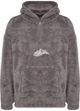 Trendyol Gray Oversize/Wide-Fit Zippered Mountain Embroidery Pocket Fleece/Plush Sweatshirt