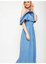 Yups Maxi dress with flounces at the neckline blue