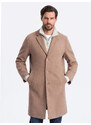 Ombre Clothing Pánský lehký jednořadý kabát - béžový V7 OM-COWC-0104