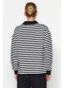 Trendyol Black Striped Polo Neck Thick Fleece Oversize Knitted Sweatshirt