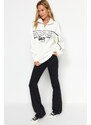 Trendyol Ecru Zipper Printed Oversize/Wide Fit Thick Fleece Knitted Sweatshirt