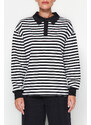 Trendyol Black Striped Polo Neck Thick Fleece Oversize Knitted Sweatshirt
