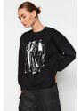 Trendyol Black Regular/Regular Printed Crew Neck Thick/Fleece Knitted Sweatshirt