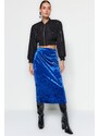 Trendyol Navy Blue Velvet High Waist Pencil Midi Knitted Skirt