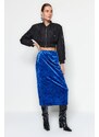 Trendyol Navy Blue Velvet High Waist Pencil Midi Knitted Skirt