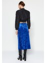 Trendyol Navy Blue Velvet High Waist Pencil Midi Knitted Skirt