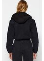 Trendyol černá pletená džínová bunda s kapucí bomber