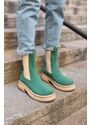 Madamra Green Women's Suede Boots with Rubber Detail Flat sole.