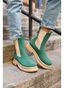 Madamra Green Women's Suede Boots with Rubber Detail Flat sole.