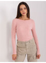 Fashionhunters Světle růžový vypasovaný klasický svetr