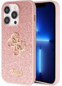 Ochranný kryt na iPhone 15 Pro - Guess, Fixed Glitter 4G Metal Logo Pink