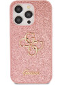 Ochranný kryt na iPhone 15 Pro - Guess, Fixed Glitter 4G Metal Logo Pink