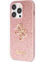 Ochranný kryt na iPhone 15 Pro - Guess, Fixed Glitter 4G Metal Logo Pink