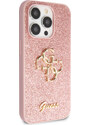 Ochranný kryt na iPhone 15 Pro - Guess, Fixed Glitter 4G Metal Logo Pink